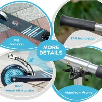 HOMCOM Kids Scooter One-Click Foldable Kick Scooter Adjustable Height for Boys and Girls 3 - 8 Years White(m-6)