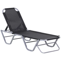 Outsunny Tumbona de Jardín con Respaldo Ajustable en 5 Posiciones de Aluminio y Texteline para Terraza Patio Playa Piscina Exterior 163x58,5x91 cm Negro(m-1)