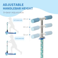 HOMCOM Kids 3 Wheel Scooter Foldable Toddler Kick Scooter Adjustable Height LED Flashing Wheels for Boys and Girls 3-8 Years Blue(m-6)
