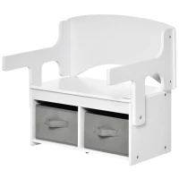 HOMCOM Bureau pour Enfant Banc Bureau tiroirs 3 en 1 mini canapé pour enfant - accoudoirs Dossier relevable - MDF Non tissé Blanc Gris(m-10)