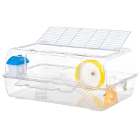 PawHut Hamster Cage, 2 Tier Gerbil Cage with Running Wheel, Water Bottle, Dish(m-8)