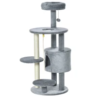 PawHut Cat Tree Tower for Indoor Cats 112cm Climbing Kitten Activity Center with Jute Scratching Post Perch Hanging Ball Toy Teasing Rope Dark grey(m-8)