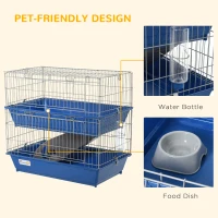 PawHut Double Tier Small Animal Cage Rabbit Chinchillas Cage w/ Ramp Food Dish Water Bottle Deep Trays Pet Home 72 x 44 x 67 cm(m-5)