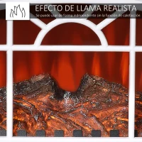 HOMCOM Chimenea Eléctrica Portátil 1000/2000W con Llama LED Brillo Regulable Termostato Ajustable y Protección Sobrecalentamiento para Salas de 25 m² 51x28x60 cm Blanco(m-4)