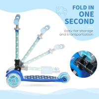 HOMCOM Kids 3 Wheel Scooter Foldable Toddler Kick Scooter Adjustable Height LED Flashing Wheels for Boys and Girls 3-8 Years Blue(m-8)