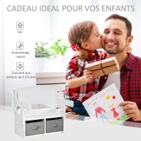 HOMCOM Bureau pour Enfant Banc Bureau tiroirs 3 en 1 mini canapé pour enfant - accoudoirs Dossier relevable - MDF Non tissé Blanc Gris(m-4)