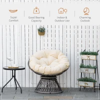 Outsunny 360° Swivel Rattan Moon Bowl Chair Round Lounge Garden Wicker Basket Seat with Padded Cushion Oversized for Outdoor Indoor, Beige(m-6)