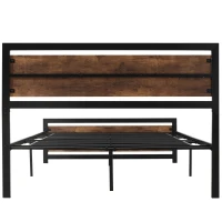 HOMCOM Double Size Metal Bed Frame with Headboard & Footboard, Strong Slat Support Full Bed Frame w/ Underbed Storage Space, Bedroom Furniture For Adults(m-8)