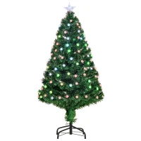 HOMCOM 4FT Pre-Lit Artificial Christmas Tree w/Fibre Optic Decorations LED Light Holiday Home Xmas Decoration-Green(m-1)
