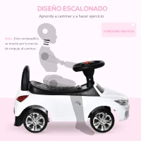 HOMCOM Coche Correpasillos para Niños de 18-36 Meses con Faros Música Bocina Volante Espacio de Almacenaje y Asa Blanco(m-5)