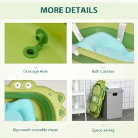 HOMCOM Baby Bath Tub for Toddler Kids Infant Ergonomic Foldable Secure Non-Slip Portable with Baby Cushion for 0-3 Years Green(m-5)