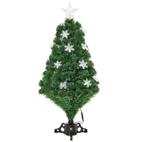 HOMCOM 3FT Prelit Artificial Christmas Tree Fiber Optic LED Light Holiday Home Xmas Decoration Tree with Foldable Feet, Green(m-11)