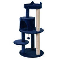 PawHut 104 cm Cat Tree, Cat Condo Tree Tower, Cat Activity Centre with Scratching Posts, Plush Perches, Hanging Ball - Blue(m-11)