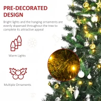 HOMCOM 1.8m 6ft Pre-Lit Artificial Christmas Tree 200 LED Xmas Tree Holiday Décor with Decorative Balls Ornament Metal Stand(m-5)