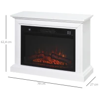 HOMCOM Chimenea Eléctrica de Pared Tipo Estufa Potencia 1800W Efecto Llama LED con Control Remoto Temporizador y Termostato 79x27x62,4 cm Blanco(m-3)