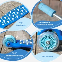 HOMCOM Kids 3 Wheel Scooter Foldable Toddler Kick Scooter Adjustable Height LED Flashing Wheels for Boys and Girls 3-8 Years Blue(m-9)