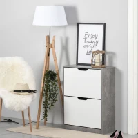 HOMCOM Two Drawer Shoe Cabinet Home Storage Organiser w/ Groove Handles Adjustable Shelves Modern Boxy Rack Hallway Bedroom Furniture(m-2)