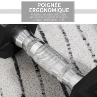 HOMCOM Ensemble d'haltères courtes total 2 x 5 Kg, haltères musculation fitness pour homme et femme, entraînement musculaire & haltérophilie - métal caoutchouc noir(m-5)