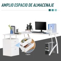 HOMCOM Escritorio Esquinero para Ordenador Escritorio en Forma de L con 3 Cajones Mesa Moderna para Oficina Estudio 143,5x143,5x76 cm Blanco(m-4)