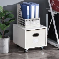 Vinsetto Caisson de bureau rangement bureau sur roulettes tiroir lin beige avec porte-étiquette panneaux particules blanc(m-2)