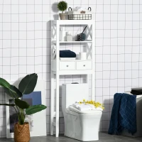 kleankin Estantería para Baño sobre Inodoro WC Lavadora Mueble con 3 Estantes y 2 Cajones con Dispositivo Antivuelco 60x20x165 cm Blanco(m-2)