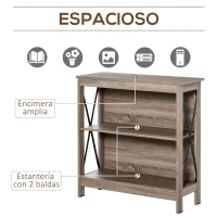 HOMCOM Estantería de Madera Librería de 2 Niveles con Laterales Reforzados para Libros Fotos Plantas 80x30x82 cm Roble(m-4)