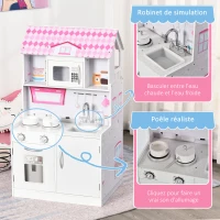 HOMCOM Cuisine Bois Jeu d'imitation - Maison de poupée Cuisine Enfant 2 en 1 - Nombreux Accessoires & rangements Inclus - MDF pin Rose Blanc(m-7)