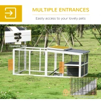 PawHut Rabbit Run Outdoor Rabbit Hutch Wooden Guinea Pig Cage with Openable Roof, Ramp, for 2-4 Rabbits, 200L x 100W x 75H cm - Grey(m-5)