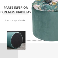 HOMCOM Taburete de Almacenaje Baúl Puf o Reposapiés Redondo con Tapa Extraíble Acolchado y Tapizado para Sala de Estar Dormitorio Φ50x38 cm Turquesa(m-6)