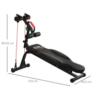 HOMCOM Banc de musculation pliable inclinable multifonction banc Fitness sit-up bandes d'extension latérales + poignée traction acier revêtement synthétique noir rouge(m-3)