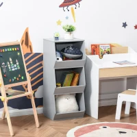 HOMCOM Estantería Infantil Librería de Madera para Niños con 3 Estantes Almacenamiento de Juguetes Libros para Habitación de los Niños Sala de Juegos 38x34,5x90 cm Gris(m-2)