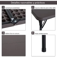 Outsunny Mesa de Camping Plegable y Portátil tipo Mesa Buffet Auxiliar Ligera y Multiusos con Asas PP 86x86x71.5cm (LxANxAL)(m-6)