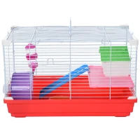 PawHut Hamster Cage, Small Gerbil Cage 2 Tiers Portable w/ Handle, Exercise Wheel, Water Bottle, Dishes(m-8)