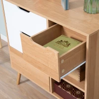 HOMCOM Buffet de salle à manger et cuisine Commode Meuble de Rangement sur Pieds avec 4 tiroirs 2 niches Style scandinave Blanc Aspect Bois Clair(m-9)
