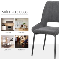 HOMCOM Conjunto de 2 Sillas de Comedor Tapizadas en Lino Transpirable con Asiento y Respaldo Acolchados Patas de Metal 59,5x50,5x92 cm Gris(m-6)
