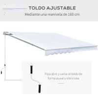 Outsunny Toldo de Pared Manual con Manivela Toldo para Balcón Ángulo Ajustable para Exterior Jardín Terraza 3x2,5m Blanco(m-6)
