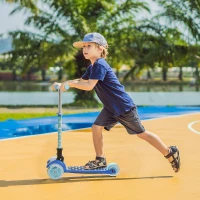 HOMCOM Kids 3 Wheel Scooter Foldable Toddler Kick Scooter Adjustable Height LED Flashing Wheels for Boys and Girls 3-8 Years Blue(m-2)