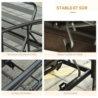 Outsunny Balancelle de jardin 3 places convertible style colonial 5 coussins + matelas + moustiquaires inclus 2,56 x 1,72 x 2,48 m gris foncé(m-8)