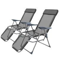 Outsunny Set of Two Sun Loungers, with Five-Position Adjustable Backs - Black(m-11)