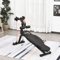 HOMCOM Banc de musculation pliable inclinable multifonction banc Fitness sit-up bandes d'extension latérales + poignée traction acier revêtement synthétique noir rouge(m-2)