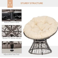 Outsunny 360° Swivel Rattan Moon Bowl Chair Round Lounge Garden Wicker Basket Seat with Padded Cushion Oversized for Outdoor Indoor, Beige(m-5)