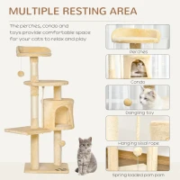 PawHut Cat Tree for Indoor Cats Pet Activity Centre Kitty Condo Climbing Scratching Post with Toys 4-tier 114cm Tall Beige(m-5)