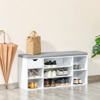 HOMCOM Shoe Bench with Seat Cushion Shoe Storage Cabinet with 7 Compartments Drawer Adjustable Shelves for Entryway Hallway Living Room White and Grey(m-10)