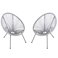 Outsunny Conjunto de 2 Sillas de Jardín de Ratán Pack 2 Sillas Acapulco Forma Ovalada Interior Exterior 73x77x87 cm Gris(m-1)