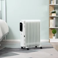 HOMCOM 2500W Oil Filled Radiator, 11 Fin Portable Electric Heater with LED Display, 24H Timer, 3 Heat Settings, Adjustable Thermostat, Safety Cut off, Remote Control, White(m-10)