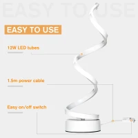 HOMCOM Modern Wave-Shaped LED Table Lamp with Round Metal Base for Living Room, Bedroom, Study, Dining Room, Office, Cool White 6000K, White(m-5)
