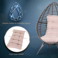Outsunny Sillón de Ratán Balcón en Forma de Lágrima Sillón de Jardín con Cojín Acolchado de Algodón PP Estilo Moderno para Exterior e Interior Carga 160 kg 101x89x156 cm Gris y Beige(m-5)
