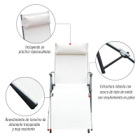 Outsunny Tumbona de Jardín Plegable con Respaldo Ajustable en 7 Niveles Almohada y Reposabrazos 137x63,5x100,5 cm Beige(m-6)