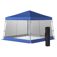 Outsunny Tonnelle 3 x 3 m barnum automatique pop-up 4 moustiquaires amovibles 2 zippées bleu(m-1)