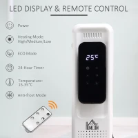 HOMCOM 2500W Oil Filled Radiator, 11 Fin Portable Electric Heater with LED Display, 24H Timer, 3 Heat Settings, Adjustable Thermostat, Safety Cut off, Remote Control, White(m-5)